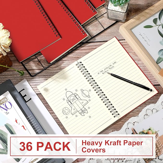 Yahenda 36 Pcs Spiral Notebook Bulk A5 Journal Lined 8.3'' x 5.5'' Writing Composition Paper Small Notepad Subject Notebook for Students Office Business Back to School Supplies (Red)-DeskLoop Office