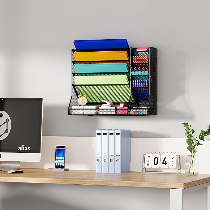 Jakyitvi Adjustable 5 Tiers Wall File Organizer Metal Hanging Holder Black | 5 - Image 5
