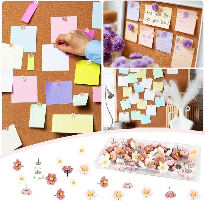 50Pcs Cute Flower Push Pins Decorative Floret Thumb Tacks | 3 pastel flower - Image 6