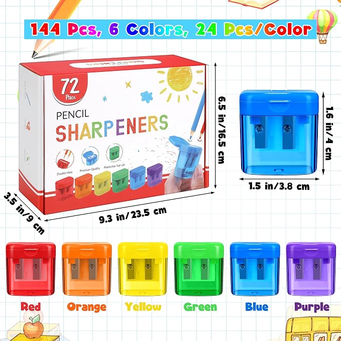 Aodaer 144 Pieces Pencil Sharpeners Bulk Double Hole Pencil Sharpener Manual - Image 2
