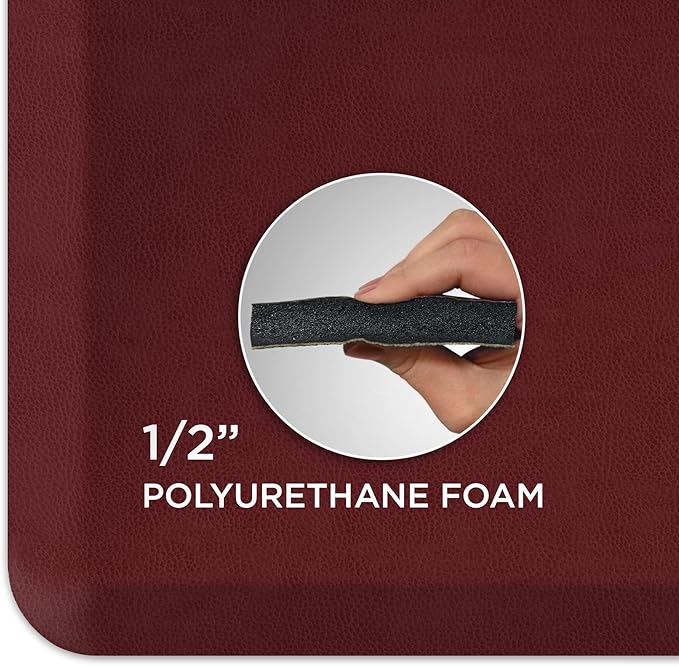 GelPro Anti Fatigue Nonslip Mat: Hard Floor Utility Mats for Garage, Patio and Kitchen - 20" x 72" x .5" - Leather Grain Cranberry-DeskLoop Office
