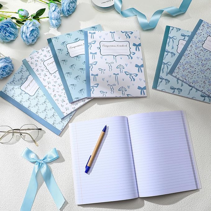 Fullhawl 6 Pack Composition Notebook College Ruled Bulk Blue Bow Composition - Image 4