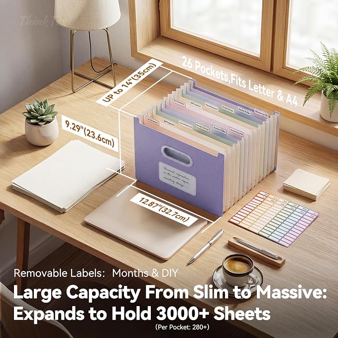 ThinkTex 12-Pocket Accordion File Organizer, Upright Open Top, Monthly Tabs - Image 2