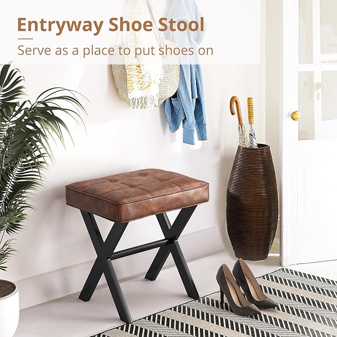 LUE BONA Vanity Stool, Square Faux Leather Makeup Stool - Image 4