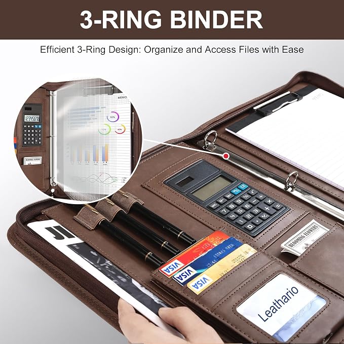 Leathario Portfolio Binder, 3-Ring Folder Organizer, Includes 10 Sheet - Image 5
