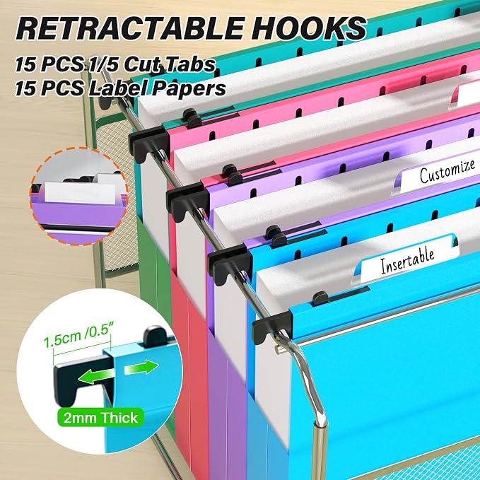 Plastic Hanging File Folder Letter Size, Heavy Duty 2" Expandable File Folder - Image 3