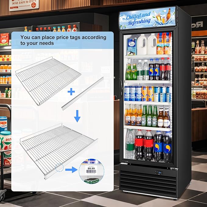 Commercial Beverage Refrigerator, 24 Inch Beverage Fridge, 15 Cu. Ft. Drink Fridge, Display Refrigerator Glass Door, Commercial Display Fridge with Customizable Light Box for Shops, Restaurants, Bars-DeskLoop Office