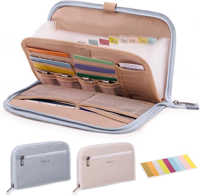 Receipt Organizer with 12 Pockets 10x6 Receipt Holder Organizer by FRECOLSH