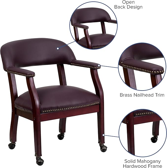EMMA + OLIVER Burgundy LeatherSoft Conference Chair with Casters-DeskLoop Office