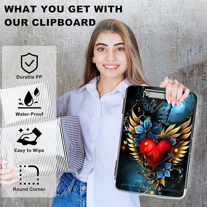 Winged Heart A4 Clipboard with Storage Pen Holder, Clipboards Organizer Nursing - Image 2