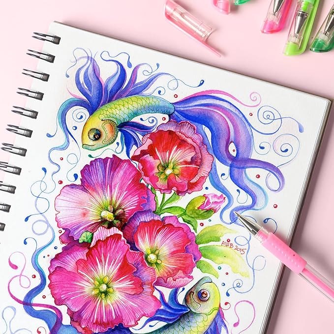 Gel Pens for Adult Coloring Book, 312 Pack Artist Colored Pens with 40% More Ink, Glitter Gel Pens with Case and Coloring Book, Perfect Art Supplies for Adults Kids for Coloring-DeskLoop Office