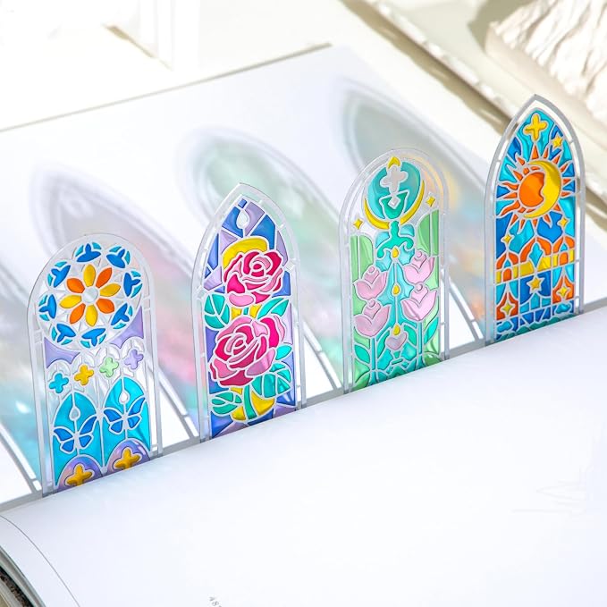 4 Pcs Stained Glass Window Metal Bookmark, Elegant Religious Christian Book - Image 4