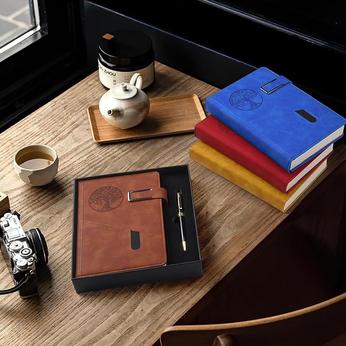 Lined Notebook Journal for Men Women, 365 Pages Numbered College Ruled Notebook, Hardcover Leather Journal with Pen & Gift Box, Thick Daily Diary, Professional Notebooks for Work, School, Business, A5-DeskLoop Office