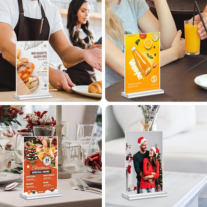 Acrylic Sign Holder 4x6, 16 Pack Clear Double Sided Clear Table Menu Vertical - Image 7