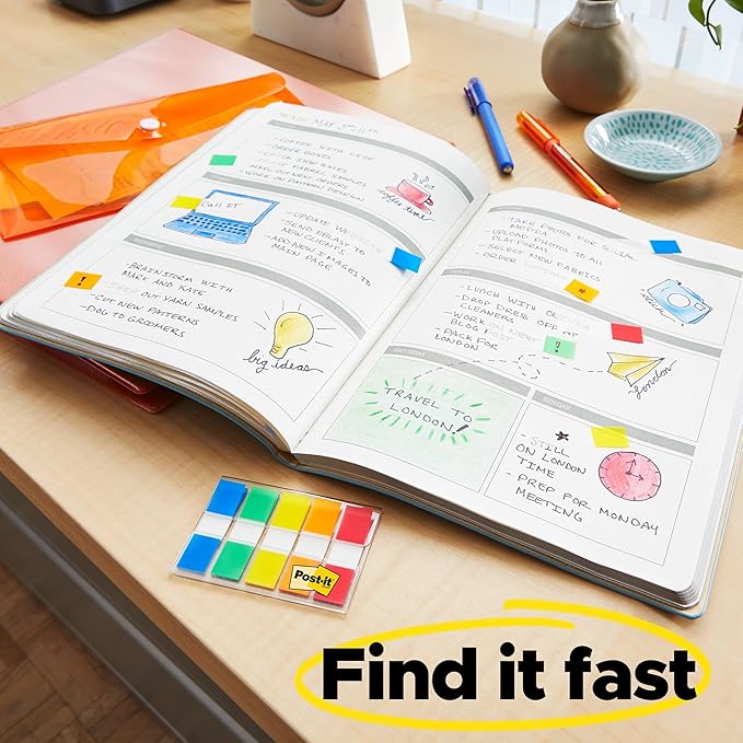 Post-it Flags Combo Pack, 4 On-The-Go Dispensers/Pack, 120 .94 in Wide and 200 .47 in Wide Flags, Assorted Colors (683-XL1)-DeskLoop Office