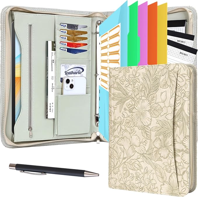 Leathario Portfolio Binder, Includes 5 Folder Index Dividers and 3 Notepads by Leathario