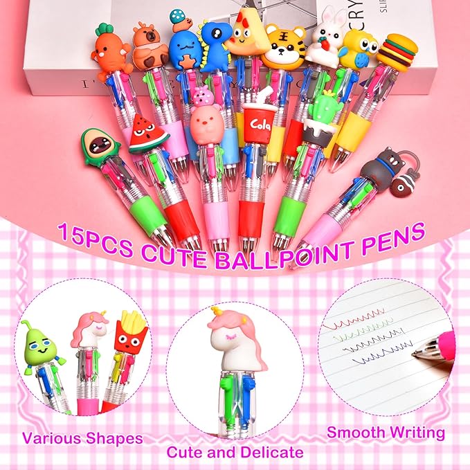 15Pcs Mini Multicolor Pens in One 4-in-1, Cute Pens Bulk - Image 5