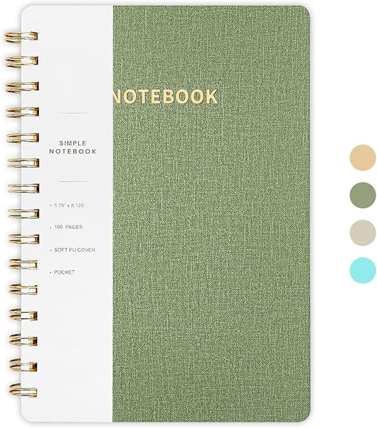 Lined Spiral Notebook College Ruled A5 Journal Book for Note Taking, 160 Pages Writing Journal for Office and Home School Supplies 5.75x8.125 inch - ArmyGreen-DeskLoop Office