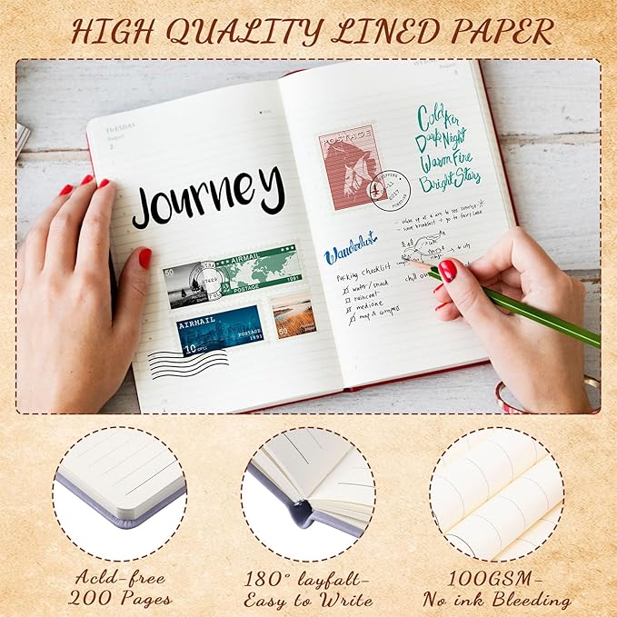 Estune Tree Small Notebooks Pen Leather Lined Pocket Subject Notebooks Hardcover Pocket Notepad Cute Ruled Leather Journals with Pen Holder for Men Women School Business, A6(Retro Color,30 Set)-DeskLoop Office