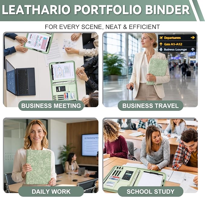 Leathario Portfolio Binder, Includes 5 Sheet Protectors and a Pen, 13 Inch - Image 8