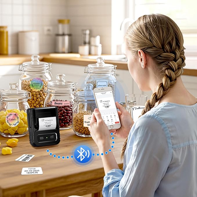 Label Maker, M102 Label Printer Bluetooth Label Machine with Tapes 1000+ Icons 300+Templates for Small Business, Office, Home, Kid School Items, Black-DeskLoop Office