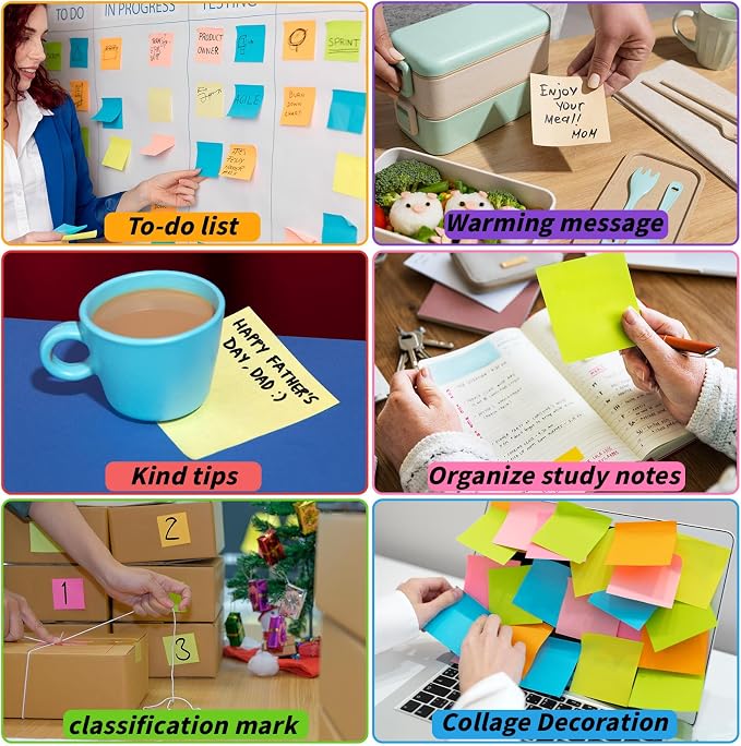 100 Pack Sticky Notes 3x3 Inch Colorful Self Stick Note Pads | 20 Colors - Image 5