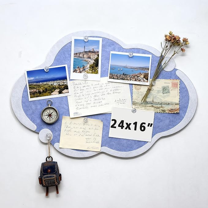 Cute Cloud Felt Board for Wall 24 x 16 Inch, Foldable Vision Board Kit by LIYAOLI