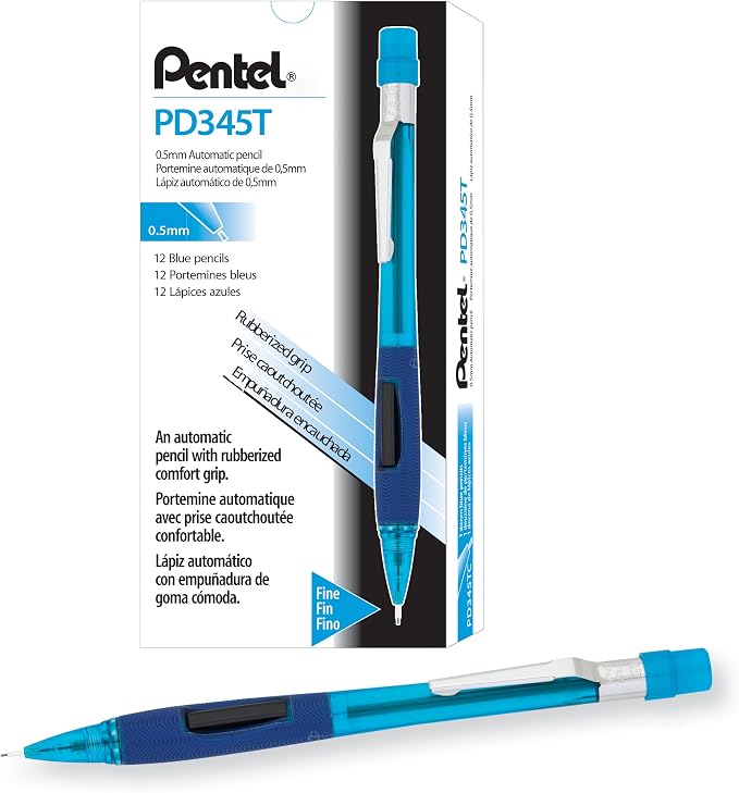 Quicker Clicker Mechanical Pencil Transparent Blue Barrel by PentelofAmerica