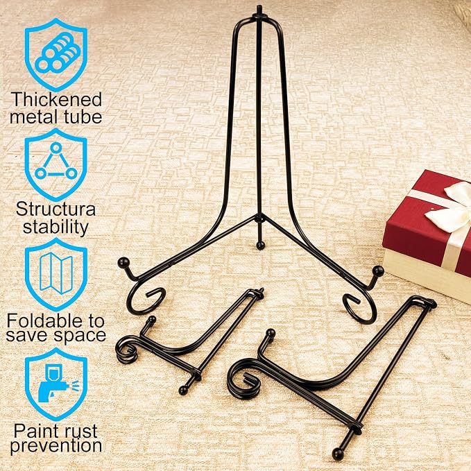 HENABLE 6PCS 3 Size Black Iron Plate Stands - Image 4