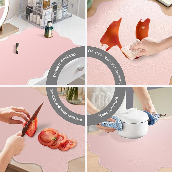 iCasso Pink Leather Desk Mat, Extra Large Scalloped Mouse Pad - Image 5