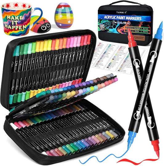 TANMIT 80 Colors Dual Tip Acrylic Paint Markers, Paint Pens Set by Createsomethingwonderfultoday