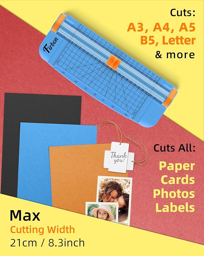 Firbon Blue A5 Paper Cutter, Straight Small Paper Trimmer with Side Ruler for Scrapbooking Craft, Paper, Coupon, Label, Cardstock-DeskLoop Office