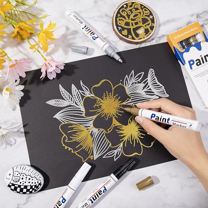 Paint Markers 4 Colors Oil Based Paint Pens – Gold, Fabric – Waterproof Quick - Image 7