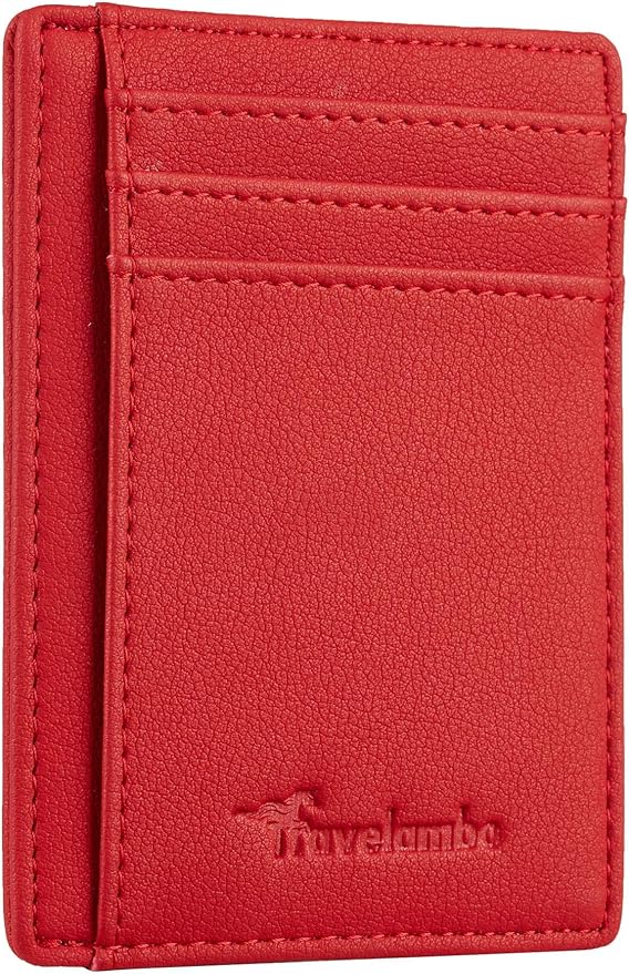 Travelambo Front Pocket Minimalist Leather Slim Wallet RFID Blocking Medium Size by Travelambo