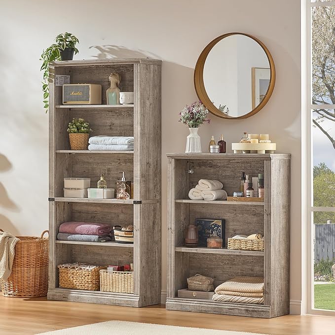 RWYHG 70" Grey Tall Bookshelf Set of 2, 5-Tier Thick Wooden Book Shelf - Image 7