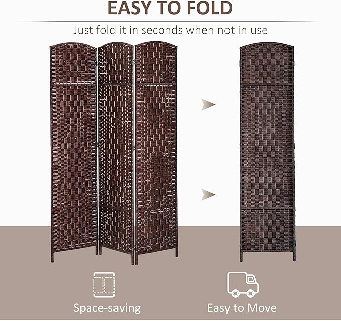 NicBex Room Divider 3 Panel Room Dividers with Wicker Weave Design Partition Room Dividers and Folding Privacy Screens 6 FT Wall Divider for Office, Room Separation,53.25"W x 0.75"D x 70.75"H, Brown-DeskLoop Office