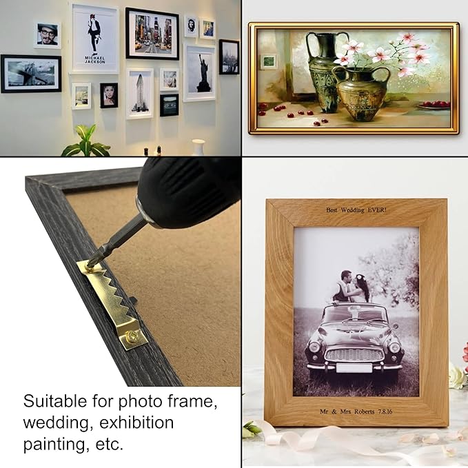 50 Pack Large Sawtooth Picture Hangers Steel Picture Hangers Picture Frames Hangers with Screws Picture Hang Solutions, for Hanging Clock Paintings Artwork Picture Frame Hook Photos (Gold)-DeskLoop Office