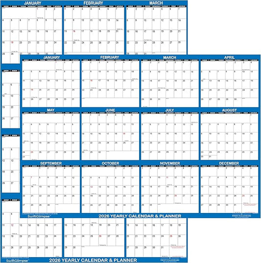 32" x 48" SwiftGlimpse 2026 Wall Calendar Erasable Large XL Wet & Dry Erase by Swiftmaps