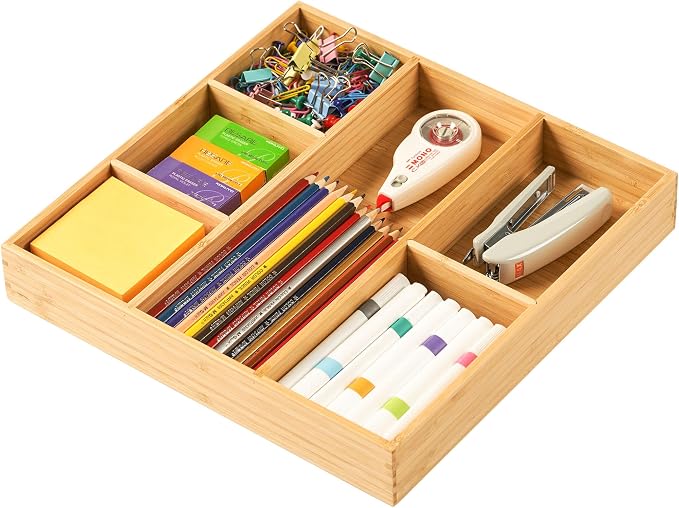 Umilife Bamboo Desk Drawer Organizer, Wood Office Junk Tray by Umilife