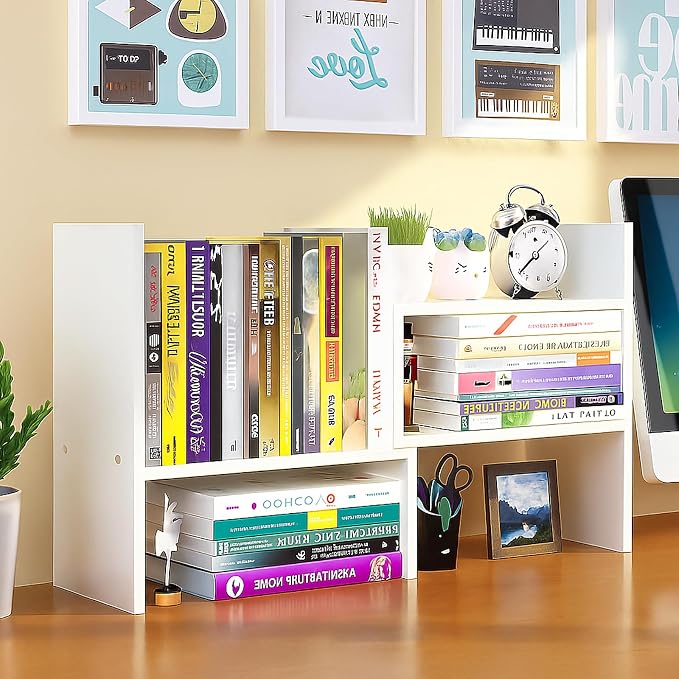 Desktop Shelf Organizer, Adjustable Wood Office Storage Rack, Counter Display by IUSEIT
