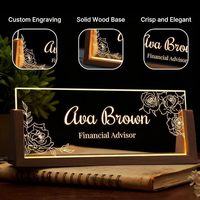Custom Light Up Name Plate for Desk, Personalized LED Acrylic Name Sign - Image 3