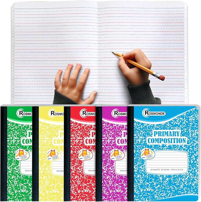 Rosmonde 5 Pack Primary Composition Notebooks, 200 Pages, Grades K-2 Writing by Rosmonde