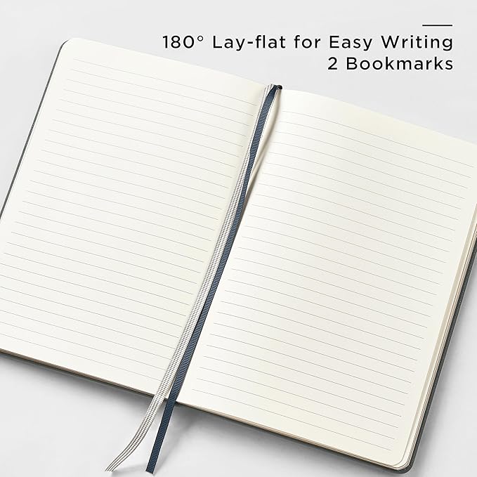 A5 Lined Leather Journal and Pen Set, Hardcover Notebook with Pen, 160 Pages 100gsm Thick Ruled Paper for for Women Men Work Business School or Home Writing, 5.7'' x 8'' (Dark Blue)-DeskLoop Office