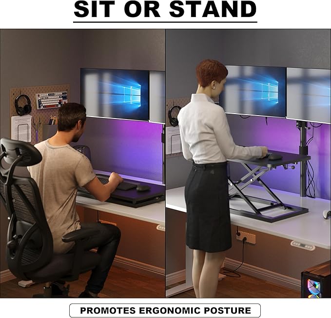 Decoholic Black Small Single 32 inch Scissors Lift Keyboard and Mouse Riser ,Height Adjustable Standing Desk Converter,for Ergonomic Sit Stand Workstations (32 inch)