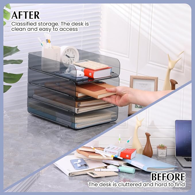 CiWiVOKi 2 Pack Stackable Paper Tray Organizer, Office Organizer and Storage - Image 8