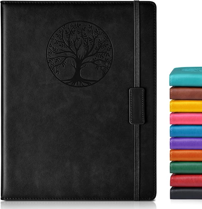 Lined Journal Notebook for Women Men,256 Pages A4 Large Hardcover Leather Journals for Writing,Travel,Business,Work,School,College Ruled Notebooks for Note Taking,Diary Notepad 8.6"×11" (Black)-DeskLoop Office