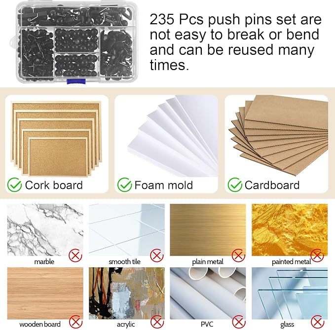 Utron 235 Pcs Push Pins Set, Thumb Tacks, Push Pins - Image 3