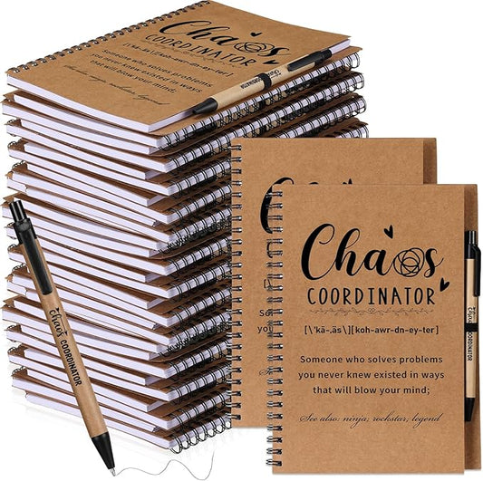 Nezyo 10 Sets Chaos Coordinator Gifts Employee Appreciation Week Notebook with Ballpoint Pen Spiral Notebook Teacher Appreciation Gifts Bulk for Women Men Journals Thank You Cowerker (Brown)-DeskLoop Office