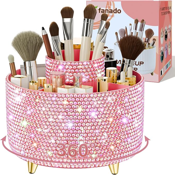 fanado Bling 360° Rotate Makeup Brush Holder Organizer, Makeup Organizers by Unknown
