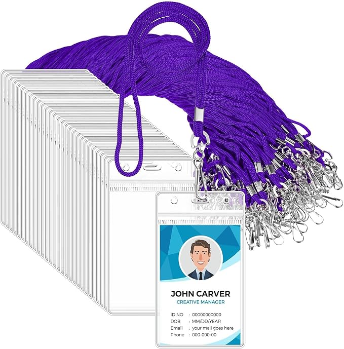 Marspark 100 Pack Lanyard with ID Holder Bulk, Waterproof Resealable Name Tag by Marspark